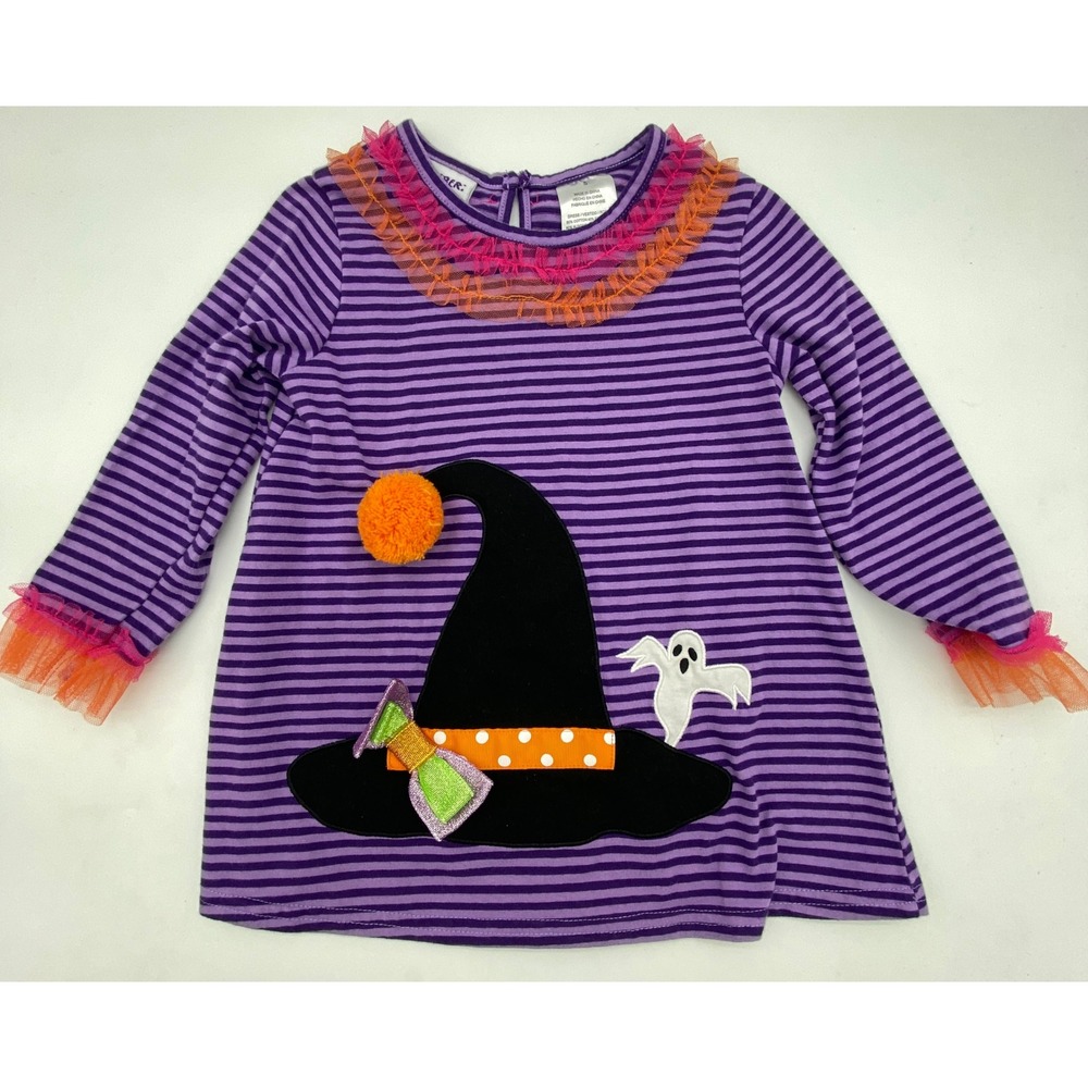 Blueberi Boulevard Girls Halloween Dress Purple Striped Witch Hat Size 5